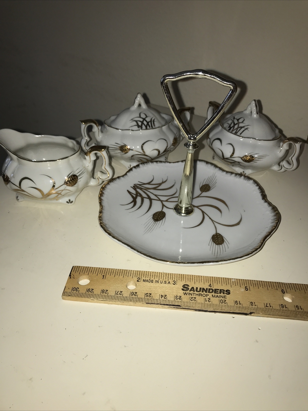 Vintage Lefton, 4 Piece, Tidbit Tray,2 Lidded Sugars, Creamer, Wheat NE20120-31