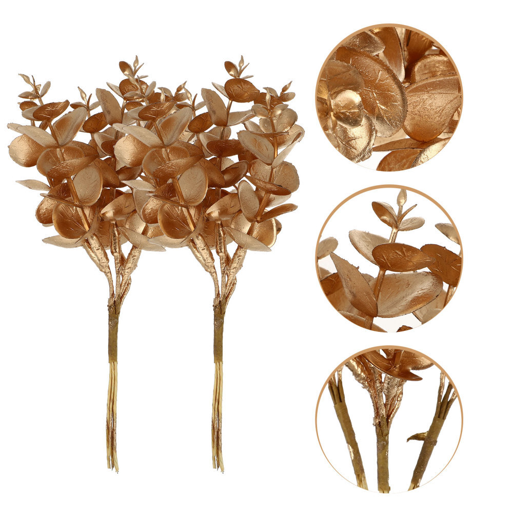 3 Pcs Faux Gold Eucalyptus Leaves for DIY Crafts and Decor