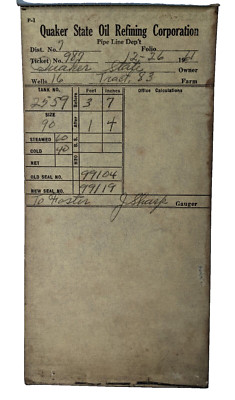 Vtg Quaker State Oil Refining Pipeline Depot Receipt Book Refinery 1961  & 1962
