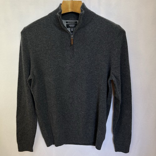Nordstrom Men's Shop 100% Cashmere 1/4 Zip Pullover Sweater Gray Mock Sz LT Tall