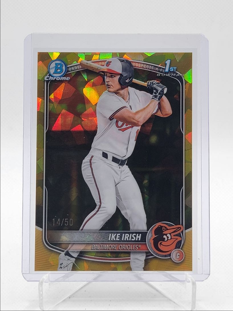 IKE IRISH 2025 BOWMAN CHROME DRAFT 1ST SAPPHIRE GOLD REFRACTOR /50 Q6961