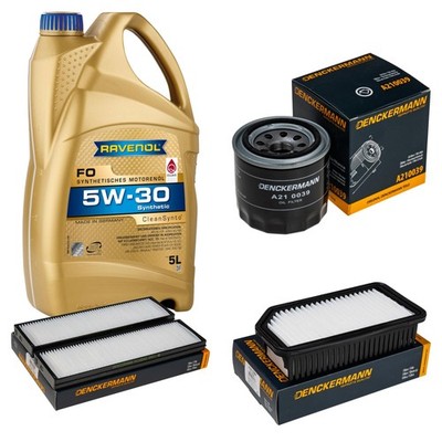 DENCKERMANN Inspektionspaket 5L RAVENOL FO 5W-30 für Hyundai i20 1.4 1.6