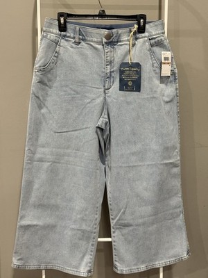 Democracy Ab Solution Wide Leg Crop Jeans High Rise 12P Light Blue NWT Slimming