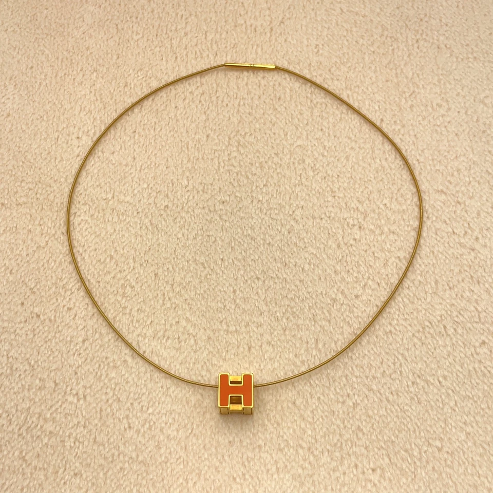 Auténtico Collar Hermes H Cubo Jaula Ceniza GD Naranja con Caja BA100612 Foto 3 de 4