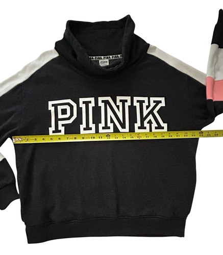 Victoria’s Secret Pink Gray Charcoal White Pink Cowl Neck Sweatshirt Sz Large - Picture 4 of 17