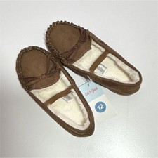 Cat Jack Celina Kids Brown Moccasin Slippers Faux Fur Lined Size 12