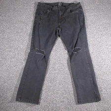 The Perfect Jean NYC Jeans Mens 35x28 Black Slim Fit Distressed Ripped Knees