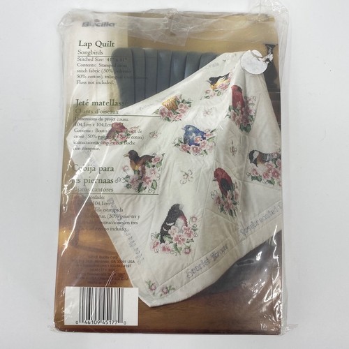 Bucilla Songbirds Stamped Cross Stitch Lap Quilt Kit 41x41 Vintage Cottage Core