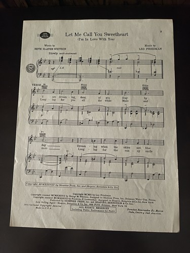 1938 Let Me Call You Sweetheart (I'm In Love With You) Sheet Music Collectible - Bild 4 von 8