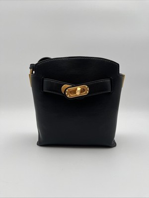 DKNY Black Leather Structured Mini Tote Bag with Turnlock *DEFECTED