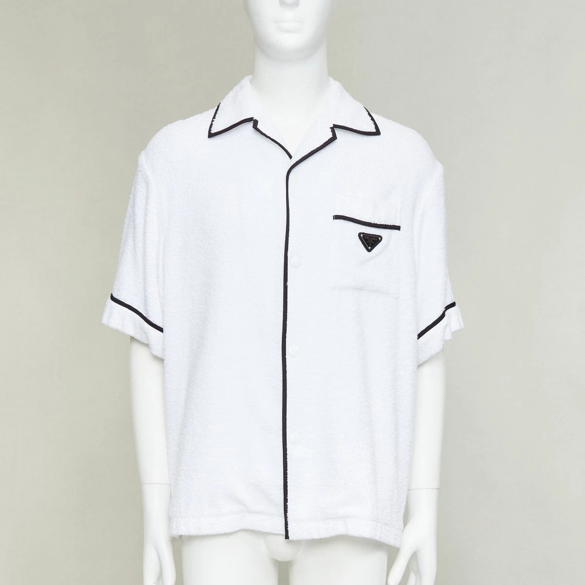 PRADA 2021 white terry towelling black triangle logo plaque