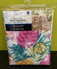 Tablecloth Mainstays PEVA Summer Time Fruit Pineapple Banana Lemon 70" Round NEW