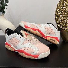 Jordan Air Jordan 6 Retro Unisex Kids Sneakers White Pink Black Red Leather 6Y