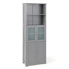 Bathroom Tall Storage Cabinet Linen Tower w/ Adjustable Shelf Glass Door
