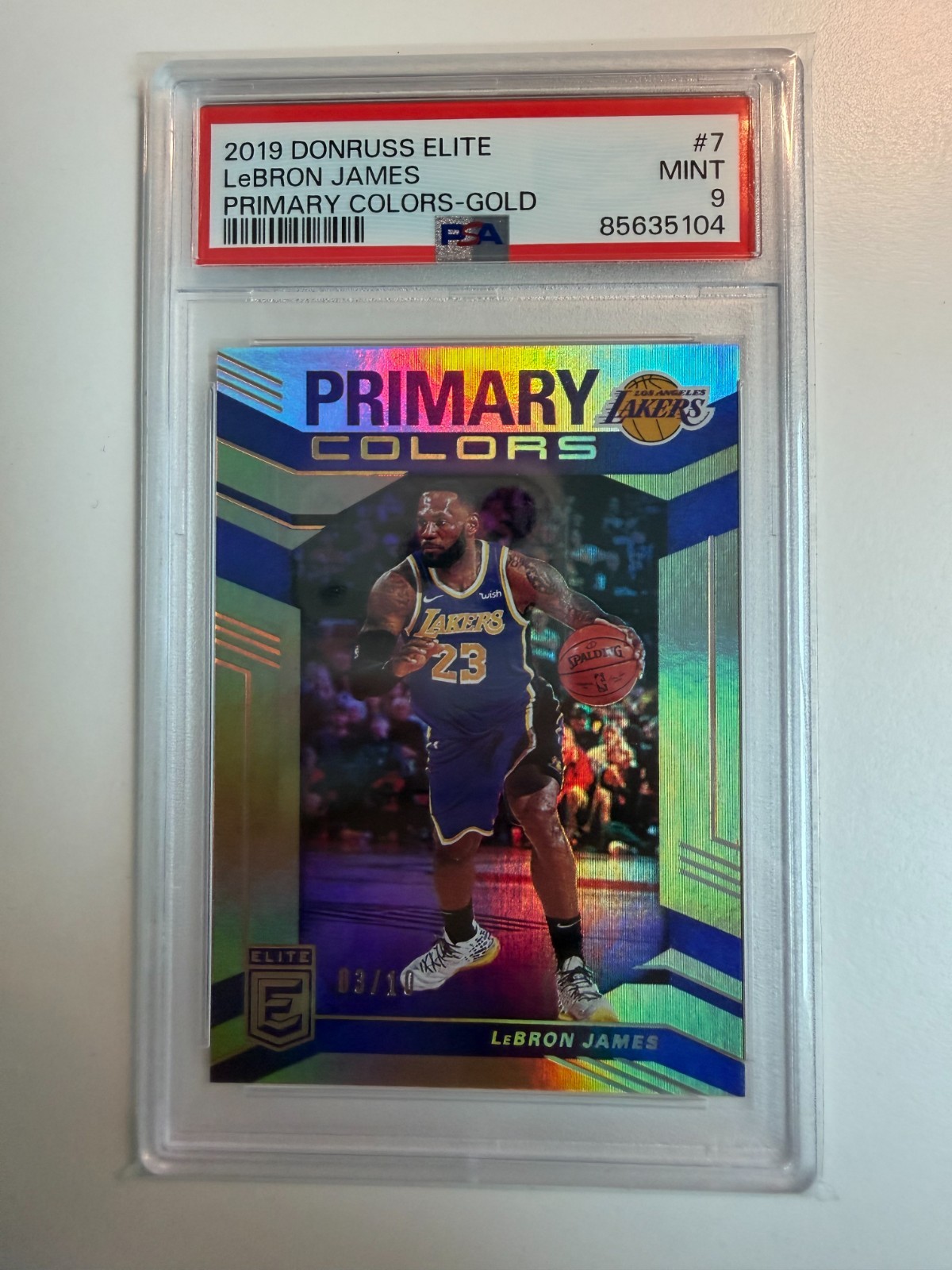 2019-20 Panini Donruss Elite LeBron James Gold Primary Colors Lakers /10 PSA 9