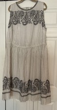 Loft White Black Striped Embroidered Paisley Dress Floral Size 24