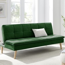 Divano Letto Reclinabile 3 Posti Ergonomico in Tessuto Verde con Gambe in Legno