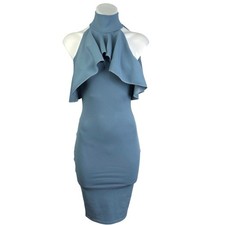 Missguided Blue Sleeveless Halter Mock Neck Ruffle Midi Bodycon Tank Dress Sz S