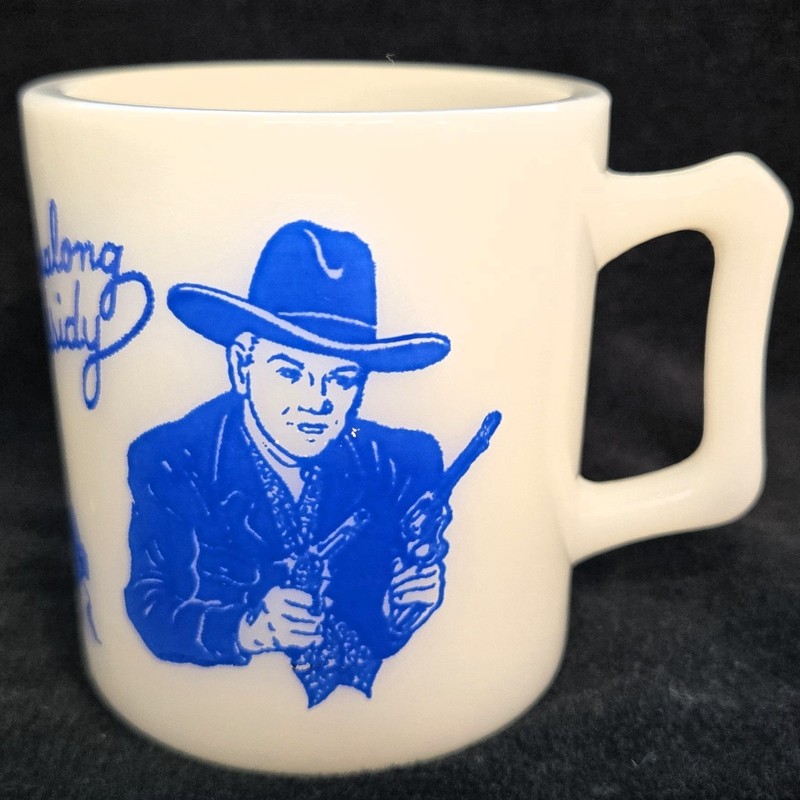 Vintage 1950s Hopalong Cassidy Milk Glass Childs Mug Cup Blue Graphic