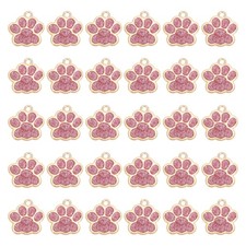Enamel Paw Print Charms with Glitter Powder 50Pcs Gold Tone/Pink