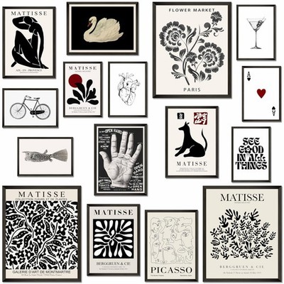 MAZUKO 16 PCS Black and White Home Decor, Eclectic Wall Art, Minimalist Poste...