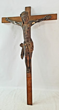 * Jesus Spanish Colonial Crucifix Christian Religion 28” carved wood gesso antq