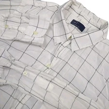 Gap Shirt Women M Boyfriend Long Sleeve White Plaid Windowpane Button Up Viscose