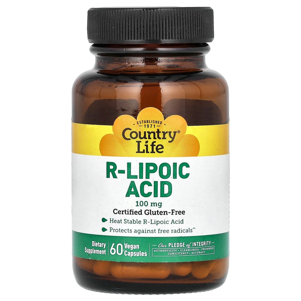 Country Life R-Lipoic Acid 100 mg 60 Veggie Caps Gluten-Free, GMP Quality