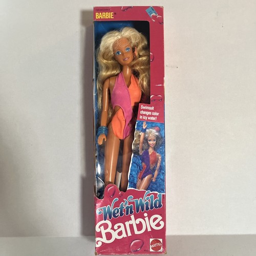 Vintage 1989 Wet 'N Wild Barbie Puppe #4103 Farbwechsel Badeanzug offene Verpackung