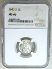 1943-S Lincoln Steel Cent NGC MS66 Bright Frosty Luster, PPQ New Holder #R343Z