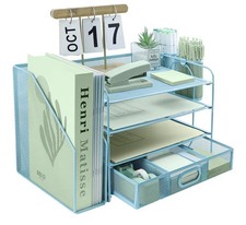 Desk Organizer and Accessories, 4-Tier File Organizer with Drawer and Pen Holder