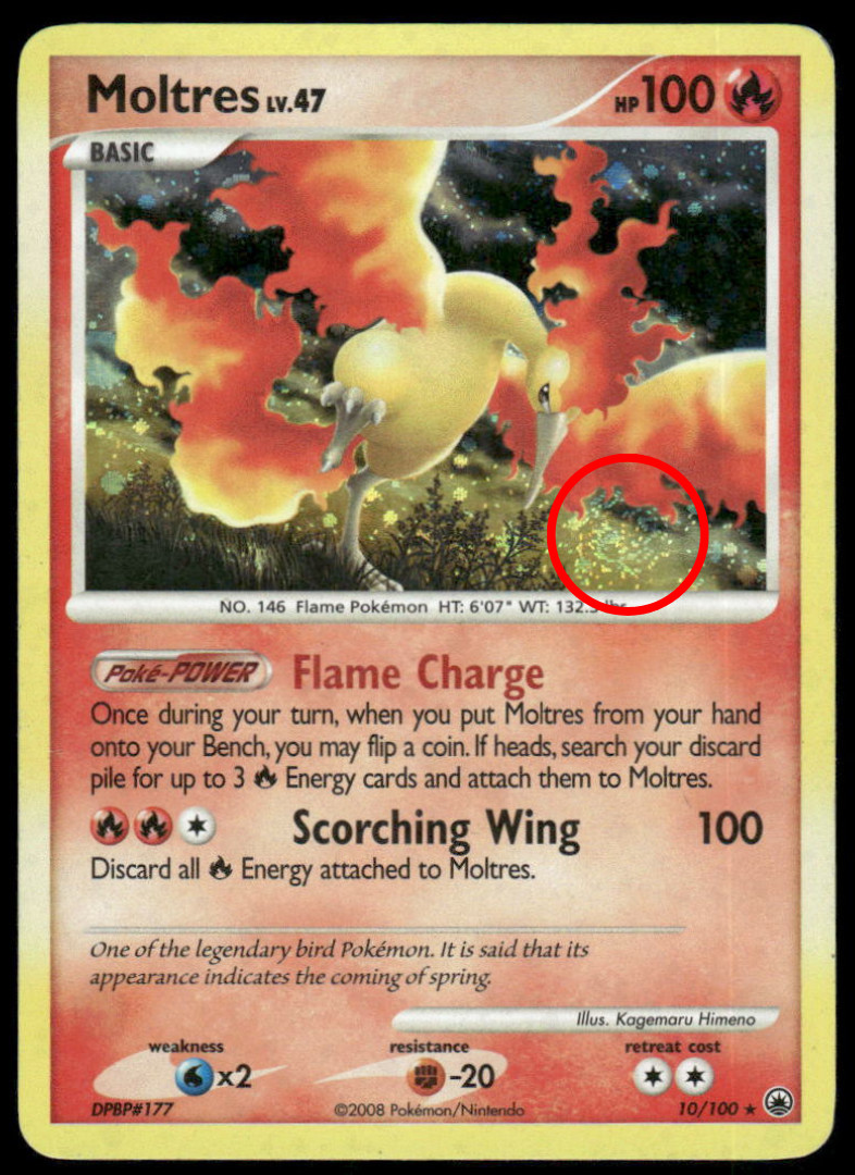 SWIRL 🌀 HOLO BLEED Pokémon TCG Moltres 10/100 Majestic Dawn Holo Rare 2008 MP+
