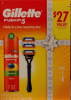 Gillette Fusion 5 Gift Set - (1) Razor Handle, (3) Cartridges, & (1) Shave Gel