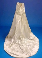 Oleg Cassini Ivory Satin Wedding Dress Gown NWT Size 14 Bustle/Storage Bag