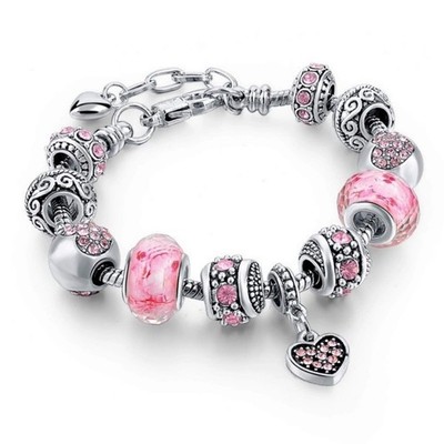 Capital Charms Pink Hearts Silver Plated Charm Bracelet Set, 8 5 inch,
