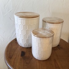 Bloomingville Farmhouse Stoneware Canisters with Honeycomb 3 Sizes, White