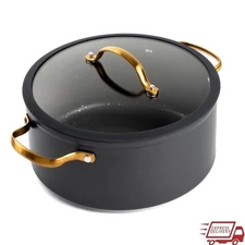 Non-Stick Stock Pot W/ Glass Lid Induction Safe Oven Safe Heavy Duty Cooking New