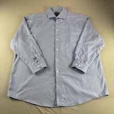 Pronto Uomo Non Iron Classic Fit Dress Shirt Mens 18 Blue Herringbone Button Up