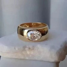 2 Ct Oval Cut White Moissanite Men's Wedding Ring 14K Yellow Gold Plated