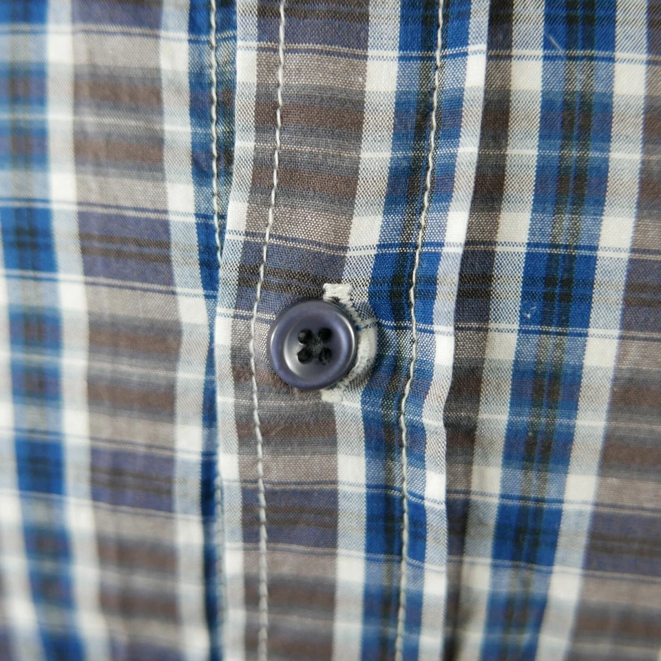 Buffalo David Bitton Mens Tailored Fit Button Up Brown Blue Plaid Shirt Large - Image 4 of 4