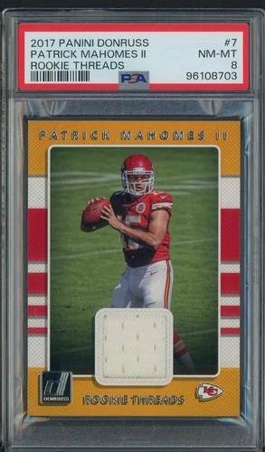 2017 Donruss Patrick Mahomes II Rookie Threads Player Worn Patch #7 RC PSA 8