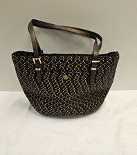 Eric Javits NEW YORK Squishee straw and leather mesh tote bag in black and...