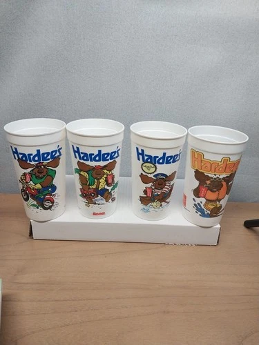 Vintage Hardee's "THE MOOSE" Coca-Cola Cups Set Of 4