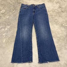 Pilcro and The Letterpress Jeans Womens 30 Blue High-Rise Flare Stretch Fray Hem