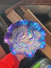 Pretty Electric Blue Northwood Carnival Glass Peacocks on the Fence Bowl!!!
