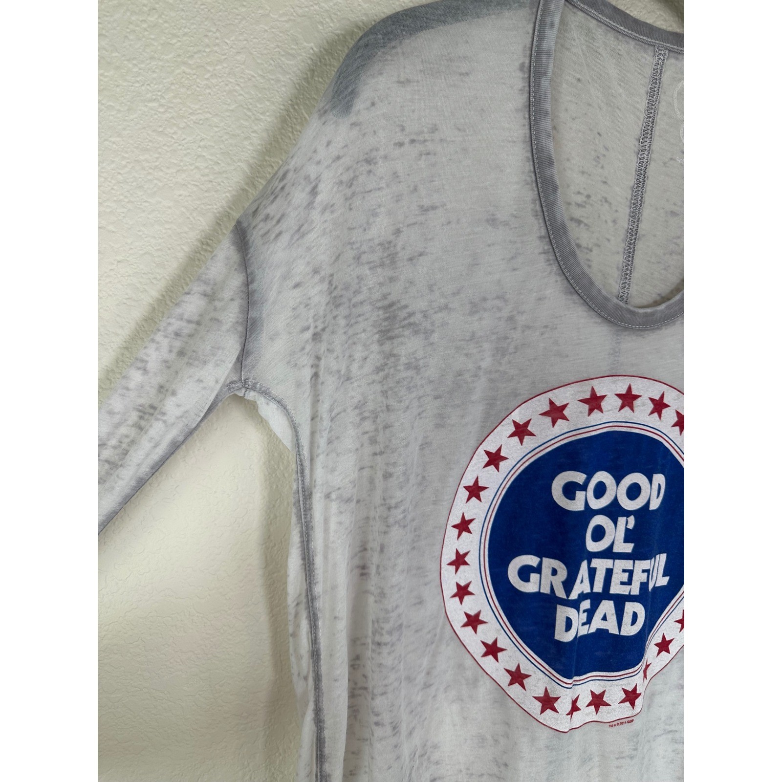 Chaser Grateful Dead Burnout Tee XS Gray Graphic Long Sleeve Sheer Distressed image 3