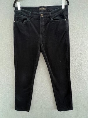 Massimo Dutti Black Corduroy Trousers UK 12 Stretch Cropped Quiet Luxury