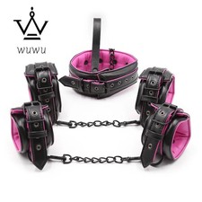 Couple Leather Bdsm Bondage Suit 3pcs Restraint Collar Ankle Sleeve Handcuffs