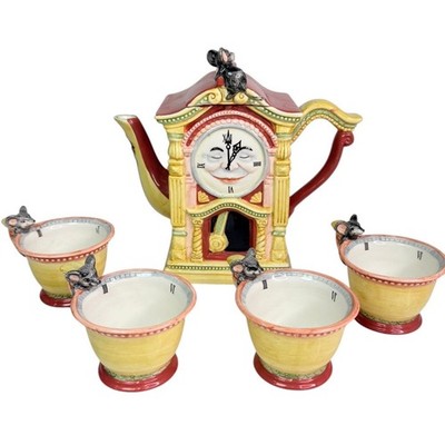 Dept 56 Hickory Dickory Dock Tea Set 6pc Teapot & 4 Teacups Storybook Edition