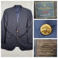 Brooks Brothers Blazer Sz 46L Navy Gold Button Madison 1818 Vitale Barberis Wool